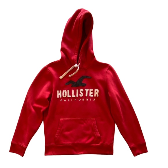 Hollister Tops - Vintage Hollister California Red Hoodie Felt Letters Size L Great Condition!